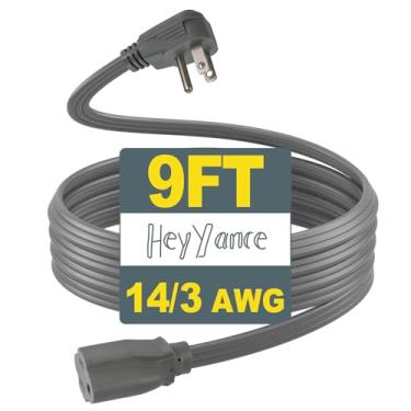 Imagem de HeyYance - Cabo de extensão de aparelho calibre 14, plugue plano SPT-3 de 2,7 m, cabo de alimentação aterrado de 3 pinos para ar-condicionado, geladeira, micro-ondas