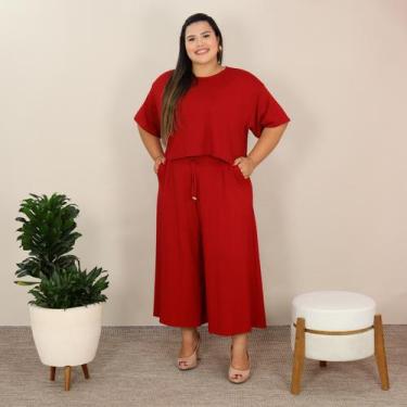 Imagem de Conjunto Plus Size Moda Feminina Cropped Manga Curta e Calça Pantacour