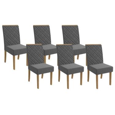 Imagem de Cadeira De Cozinha 2cad149fr Kit 6 Un Freijó Linho Cinza A056