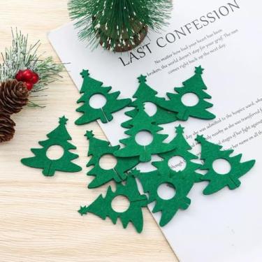 Imagem de Conjunto de dez pingentes de taça de vinho de feltro de Natal, anéis de decoração de taças de Natal para mesa de festa e jantar festivo (verde)