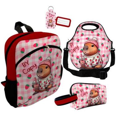 Imagem de Kit Mochila Escolar Infantil Lancheira Térmica Estojo Necessaire Plus 