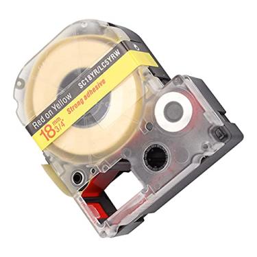 Imagem de ZJchao Substituição de Fita de Etiqueta Durável óleo álcool Scratch Label Maker Fita para Impressora de Etiquetas KINGJIM Máquina de Etiquetas Material (Fundo amarelo de 18 mm com letras vermelhas)