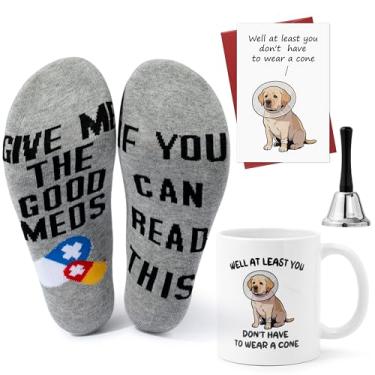 Imagem de Conjunto de 5 peças engraçadas Get Well Soon Gifts After Surgery Recovery - Caneca de hospital de 325 ml Meias engraçadas de recuperação e sino de mão, cartão bem-humorado Feel Better - Presente para