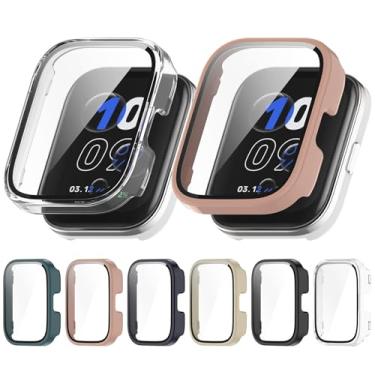 Imagem de ZLYLVRC 2 peças de capa rígida de relógio de PC com protetor de tela de vidro temperado compatível com Amazfit Bip5 Unity Watch Bumper Guard Capa protetora sensível ao toque (transparente + rosa)
