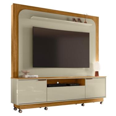 Imagem de Estante Home Theater Nilo Cumaru/opala Para Tv Até 75” Com Rodízios - Madetec Cumaru/opala
