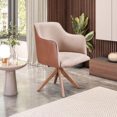 Imagem de Poltrona Camélia Base Giratória De Madeira Corino Cor Bege 2137- Marrom