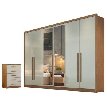 Imagem de Guarda Roupa Casal Livorno Com Nicho E Espelho Com Gaveteiro Suiça Cumaru 25 Fendi - Novo Horizonte