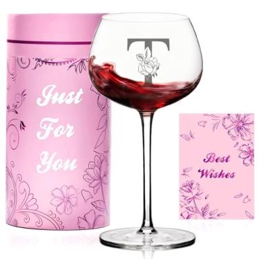 Imagem de Presentes de taça de vinho personalizados para mulheres, presente de monograma A-Z gravado personalizado para mulheres, aniversário, Natal, presentes de vinho exclusivos com caixa e cartão, para mãe