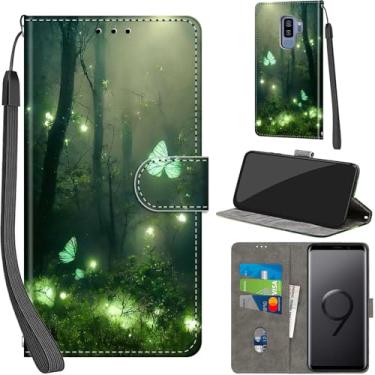 Imagem de Salanheo Capa carteira para Samsung Galaxy S9 Plus, com [3 compartimentos para cartões], fecho magnético com suporte, capa protetora flip de couro PU à prova de choque de 15,7 cm, borboleta