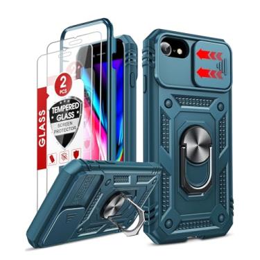 Imagem de LeYi Capa compatível com iPhone SE 3ª/2ª geração: 7/8/SE 2022 2020 Capa de telefone com capa de câmera deslizante + 2 peças protetoras de tela de vidro temperado, capa de corpo inteiro com suporte