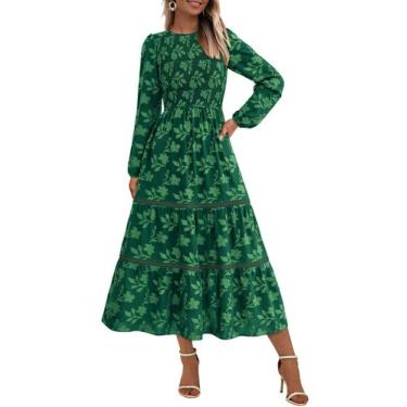 Imagem de Vestido midi feminino PRETTYGARDEN de manga comprida com blusa verde e