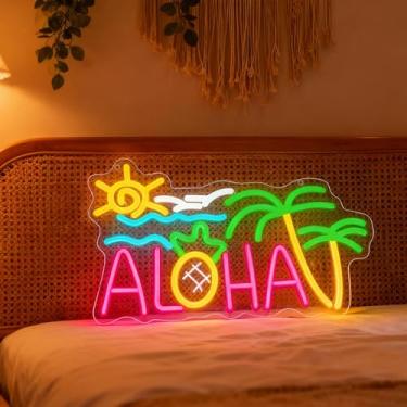 Imagem de Neonawall Aloha Neon Sign for Wall Decor Light Up Letters Business Led Sign Birthday Party Gifts Led Decorative Night Signs Room Decorations Tiki Party Signs for Bar Club Restaurant Home Bedroom