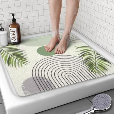 Imagem de Tapete de chuveiro quadrado, 61 x 61 cm, antiderrapante, boêmio, tapete de banho de bucha de PVC de secagem rápida para chuveiro, banheira, banheiro