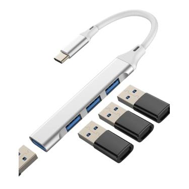 Imagem de Adaptador USB C para USB (4 em 1) conversor de hub de porta tipo C multiportas OTG 3.0 adaptador extensor para laptop, PC, MacBook Splitter Thunderbolt múltiplo para Apple para iPhone, compatível com