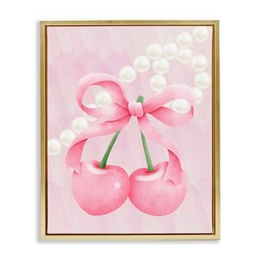 Imagem de Stupell Industries Arte de parede em tela flutuante marrom pastel cerejas com pérolas, design de Jesse Keith, 78 x 63 cm