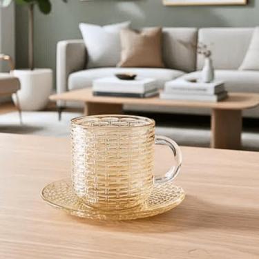 Imagem de Xicara de Chá com Pires Rattan Vidro Verde e Ambar 240 ml 6pçs (6 Xicaras Ambar)