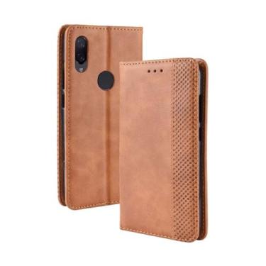 Imagem de Capa para Xiaomi Redmi Note 7S,Retro Flip magnético,Caso de telefone de couro PU,Design de carteira com 3 slots de cartão e 1 clipe de dinheiro -Brown