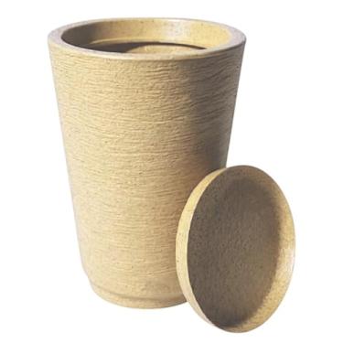 Imagem de Vaso de Polietileno Escovado 31cm - Vaso Decorativo com Prato para Plantas e Sala(COM Prato Bege Claro)