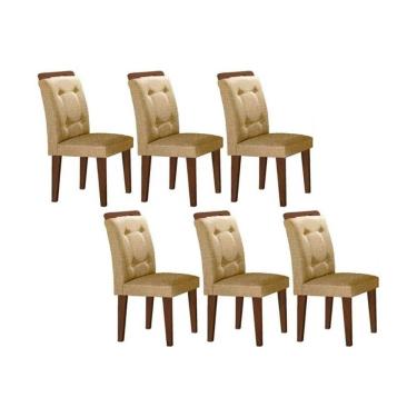 Imagem de Cadeira Sala De Jantar Imperatriz Madeira Kit 6 Un Capuccino - Linho Turim - Rufato