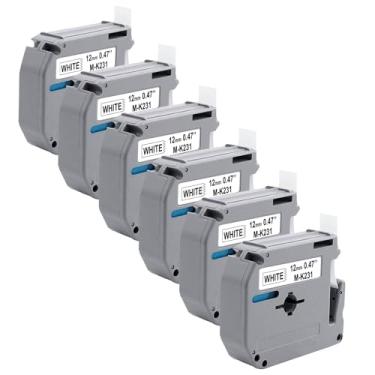 Imagem de Fita de etiqueta de substituição MK231 para MK-231 MK 231 12 mm 0,47 P Touch M Tape para trabalho preto sobre branco para Brother PT-M95 PT-65 PT-70 PT-85 PT-90 etiquetadora, pacote com 6