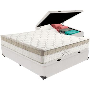 Imagem de Cama Box Baú Branco E Colchão King Best Molas Ensacadas Casal 138x188x33 Anjos