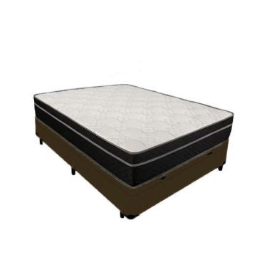 Imagem de Cama Box Baú Casal 138 Tecido Marrom Com Colchão Paris Molas Preto 56x138x188