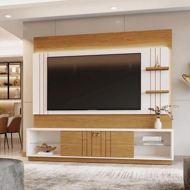 Imagem de Home Guaíba 2,00m Tvs 65 Polegas Painel Ripado Led E Nichos - Perola Metalizado Amendoa