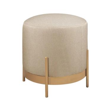 Imagem de Puff Redondo ágar Em Linho E Base Metal Dourado Linho Bege Claro