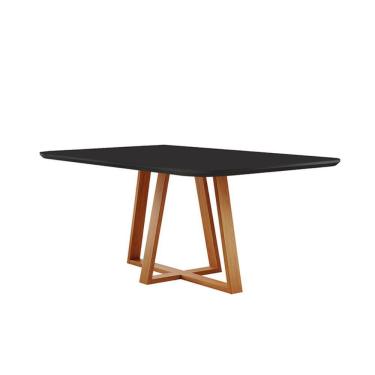 Imagem de Mesa De Jantar Florença Madeira Maciça 160x90cm Tampo Retângular Vidro Móveis Minas Cor Preto