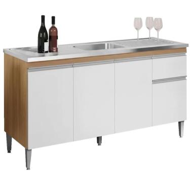 Imagem de Balcao Para Pia Sem Tampo 145 Cm Tatiane Amendoa Branco Reajl Moveis Amendoa Branco