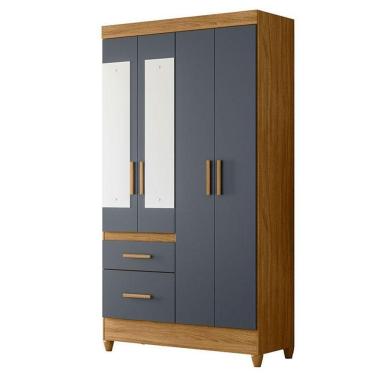 Imagem de Guarda Roupa Solteiro Madri 4 Portas Freijó Cinza Com Espelho - Moval