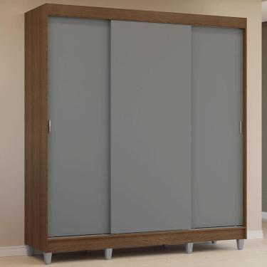 Imagem de Guarda-roupa Casal Com Pés 3 Portas De Correr Rustic Cinza Reno Madesa