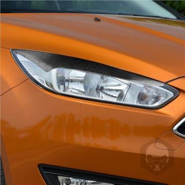 Imagem de 2 peças de acabamento em fibra de carbono real para farol dianteiro, cor preta, compatível com Ford Focus 2015-2017. Acessórios automotivos leves.