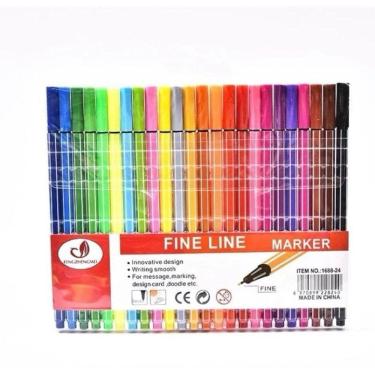 Imagem de Kit Com 24 Canetas Coloridas Fine Line Ponta Fina 0.4 Mm Corpo Da Caneta Colorida