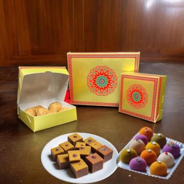 Imagem de LOVENSPIRE Mandala Sweet Boxes para doces indianos – Caixa Mithai vazia para Ladoo, doces, biscoitos – casamento, Pooja, embalagem de presente de devolução 1 kg, 10 peças