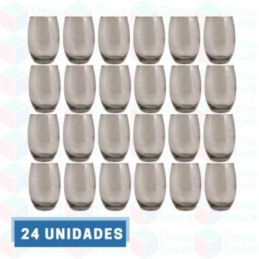 Imagem de 24 Copo de Vidro Cinza Redondo p/ Bebidas Drinks Eventos - PRATICASA, 
