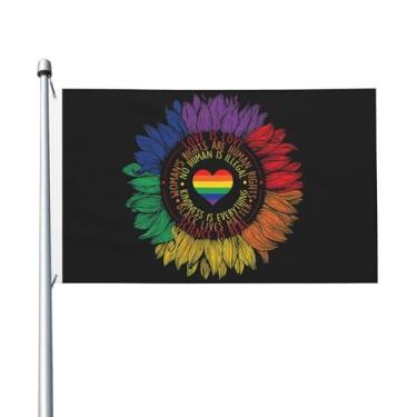 Imagem de KOSUES Orgulho LGBT Arco-íris Girassol Gay Science Is Real Love Is Love Bandeira 9,5 cm x 1,5 m Bandeira Dupla Face Pendurada na Parede Vertical Bandeiras de Jardim Partido Quintal Bandeira Externa