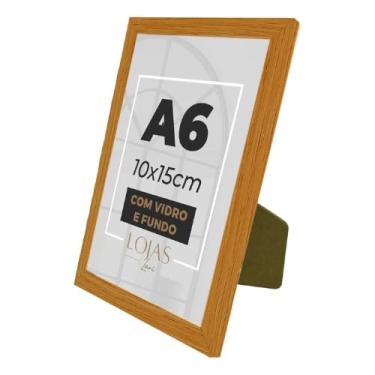 Imagem de Kit 4 Molduras Porta Retrato A6 10x15cm Vidro Fundo Grava Quadros Foto apoio (Madeira)
