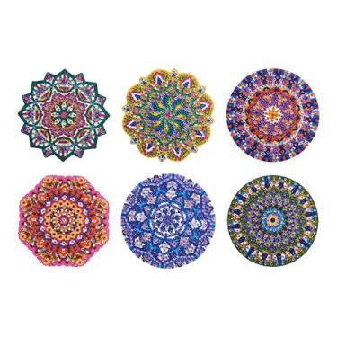 Imagem de DIAMOND ART CLUB - Mandalas Harmony, kit de pintura de diamante, artesanato DIY divertido para adultos, porta-copos de arte de diamante para iniciantes, 15 x 15 cm (pacote com 6)