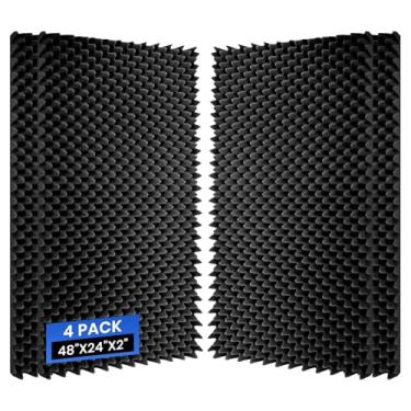 Imagem de Pacote com 4 painéis de espuma acústica, 121 cm x 61 cm x 5 cm de espuma à prova de som, painéis de parede à prova de som com cancelamento de ruído de alta densidade para estúdio, escritório, sala de