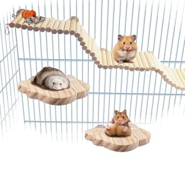 Imagem de Sysmashing Brinquedo de ponte suspensa para hamster, brinquedos de escalada de animais pequenos, gaiola de chinchila brinquedo plataforma flexível de madeira natural, adequado para hamsters