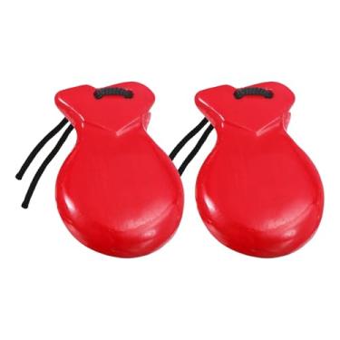 Imagem de Generic Conjunto de 2 Castanholas Espanholas de Madeira, Instrumentos de Percussão Educativos com Corda, para Apresentações de Músicas Folclóricas, Aulas de M, Vermelho