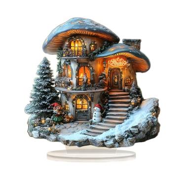 Imagem de rockible Decoração de Natal em 2D com Casa de Neve Plana, Miniatura de Vila Natalina em Acrílico para Sala de Estar