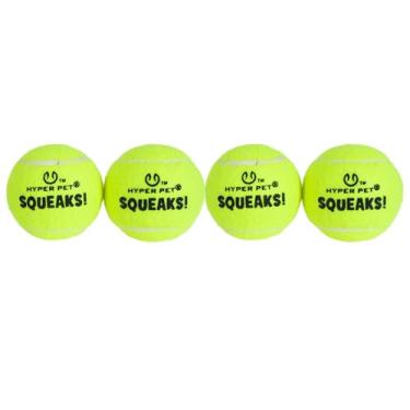 Imagem de Hyper Pet Squeaks! Pacote com 4 bolas de tênis para cães | Brinquedo interativo leve e de alto salto para treinamento, exercícios e brincadeiras ao ar livre