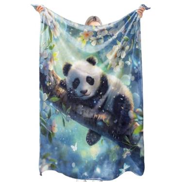 Imagem de zbezbe Cobertor de flanela de panda sonhador, bonito animal dormindo com flores e borboletas, leve, macio, aconchegante para cadeira, cama, sofá, acampamento, viagem, decoração de casa, presentes para