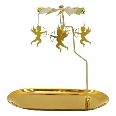 Imagem de Suporte de vela giratório dourado, carrossel de anjo cupido giratório para luzes de chá, centro de mesa decorativo com bandeja de joias (cupido)