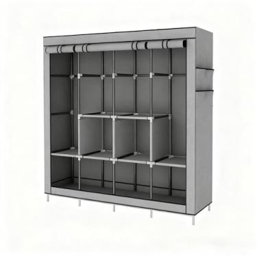 Imagem de Guarda Roupa Dobrável Armário Organizador Multiuso Roupeiro Cabideiro Sapateira- Roupeiro com Capa Protetora para Quarto e Viagem(CINZA,CASAL DUPLO)