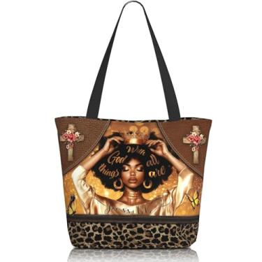 Imagem de Amsnkee Bolsa feminina com zíper – Bolsa grande reutilizável, transporte diário para o trabalho, compras, presente para ela, With God All Things Are Possible, One Size