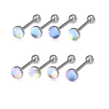 Imagem de Niaspi 8 peças de anéis de língua redonda de cristal de aço inoxidável zircônia cúbica pequena língua esférica hipoalergênica cartilagem piercings brincos barra reta piercing corporal joia para