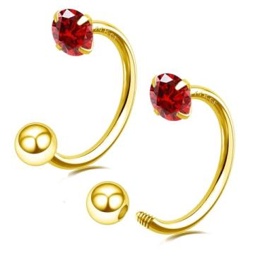 Imagem de CHARMONLINE 2 peças anel de nariz em ferradura de ouro 14K para mulheres e homens 20G pequeno fino meia argola piercing de orelha aço inoxidável 316L lábio sobrancelha hélice orelha piercing joia, 20G